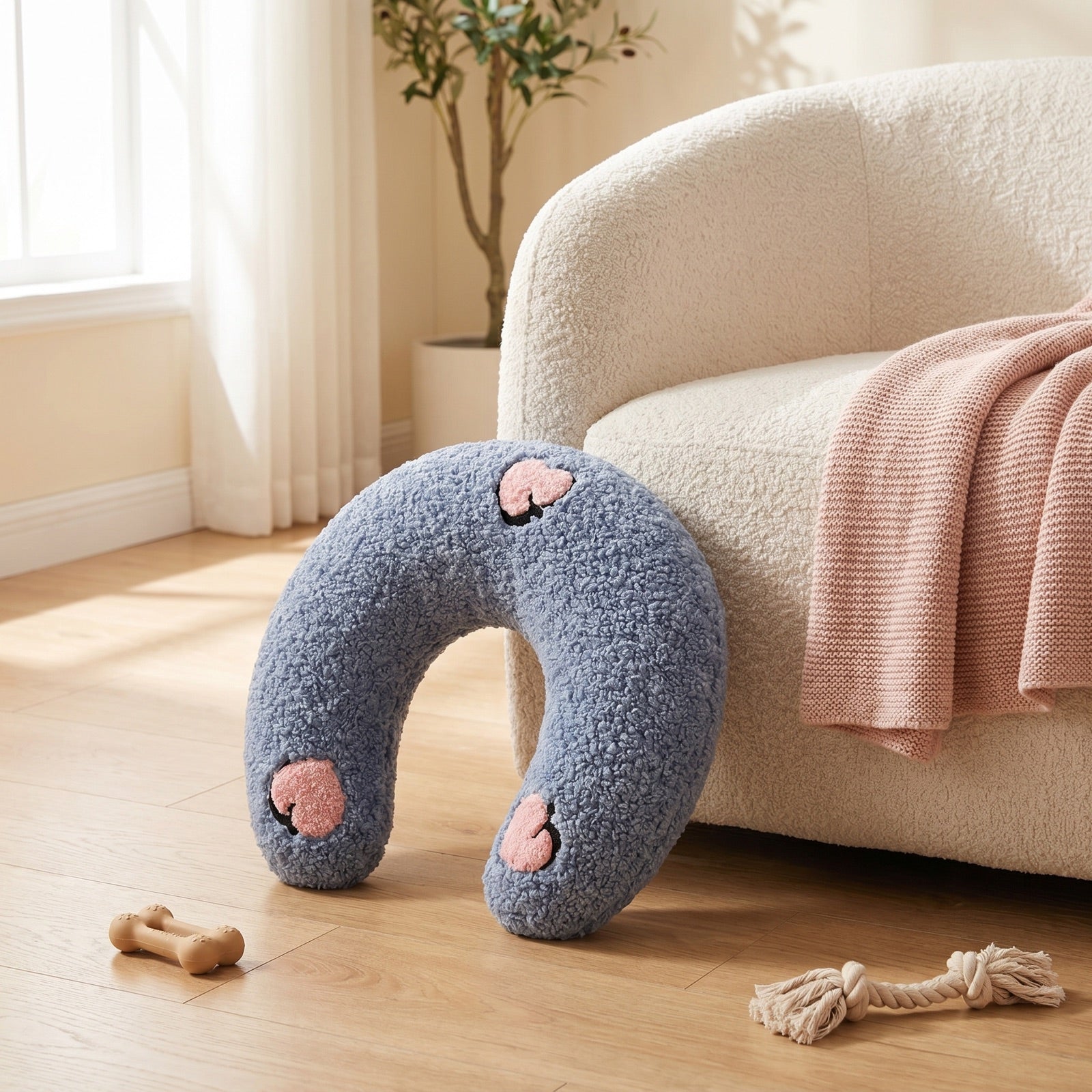 PawCalm pillow in a bright living room
