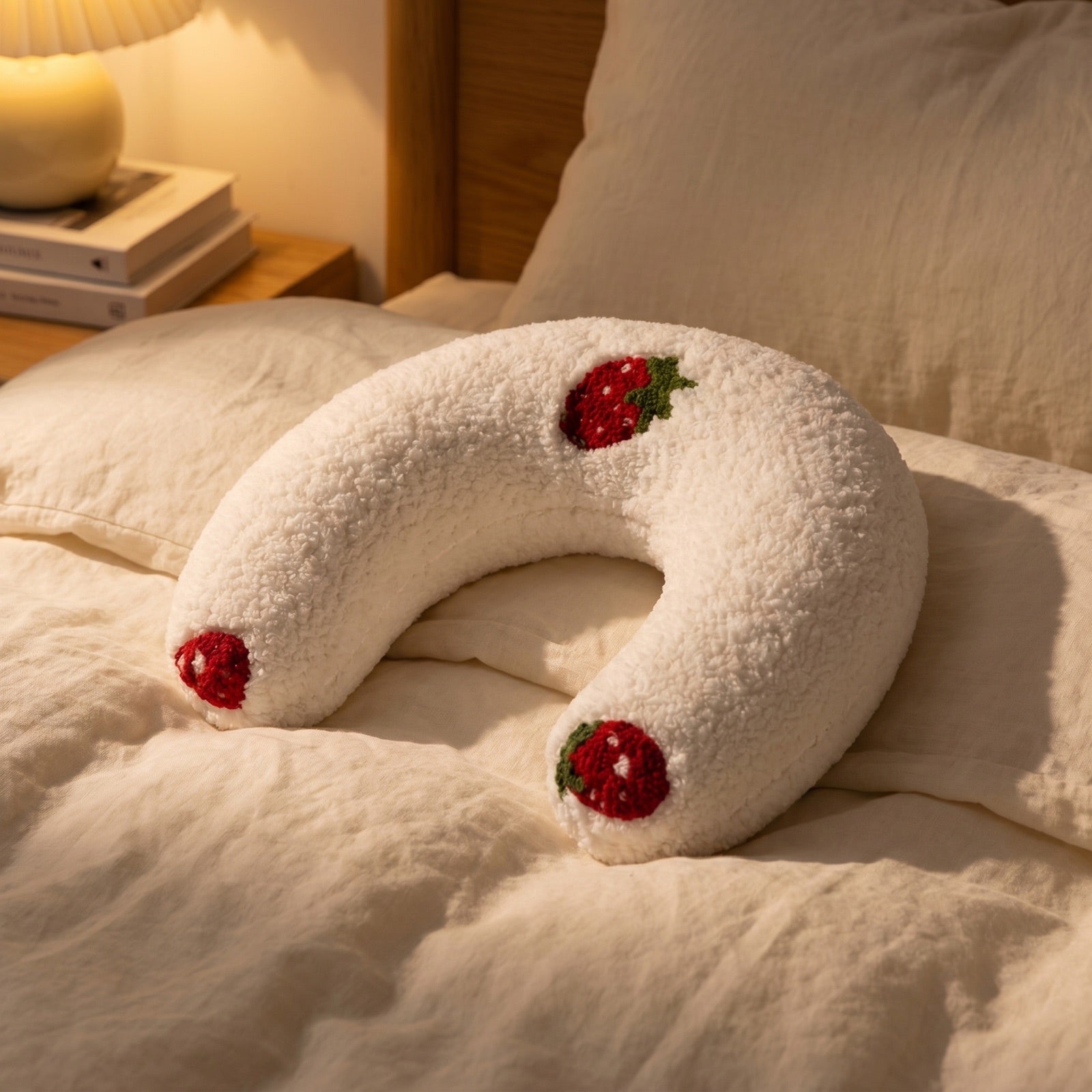 PawCalm pillow styled on a soft linen duvet